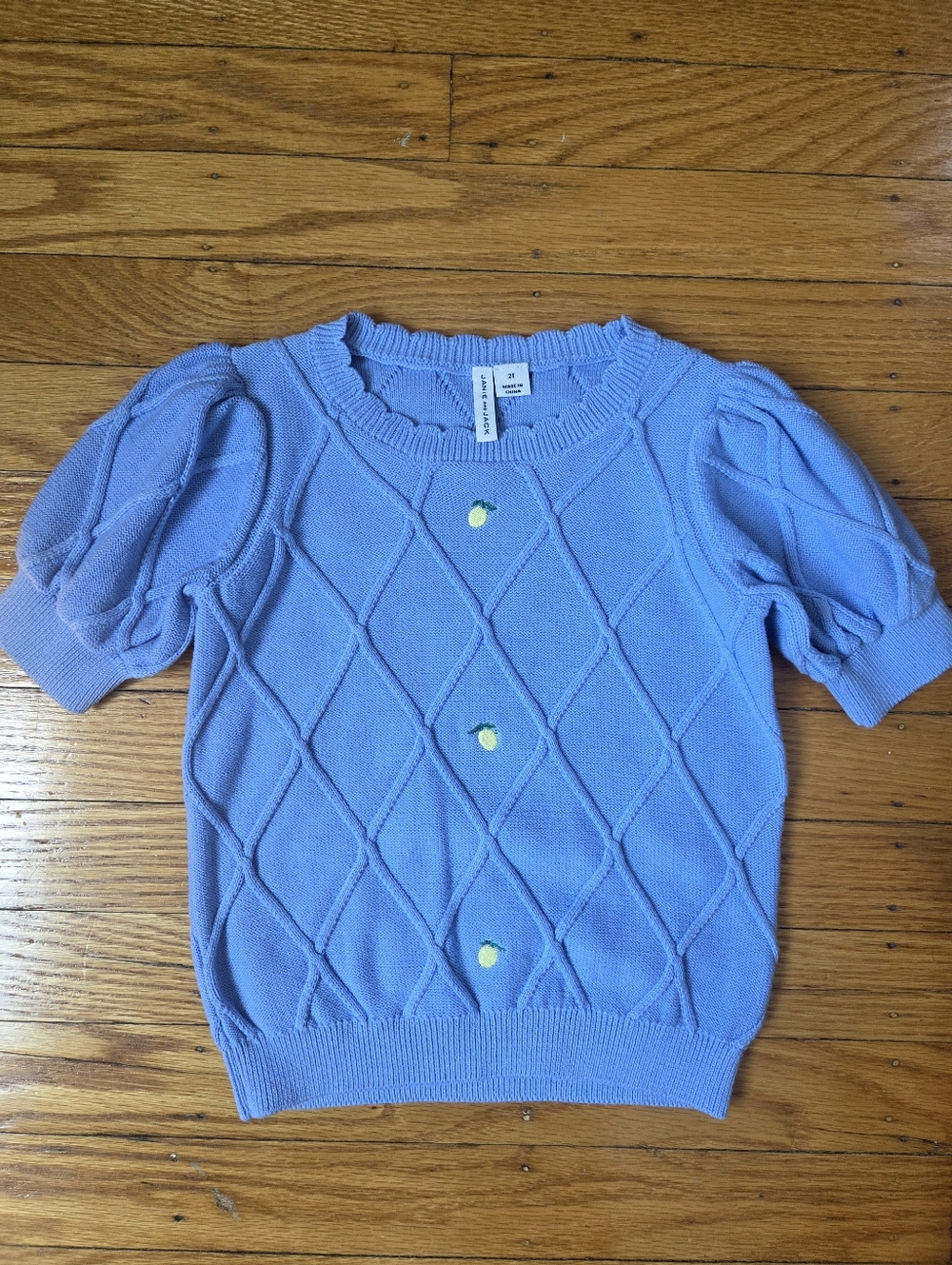 Janie and Jack Light Blue Diamond Knit Puff-Sleeve Sweater Top 2T Toddler Girl